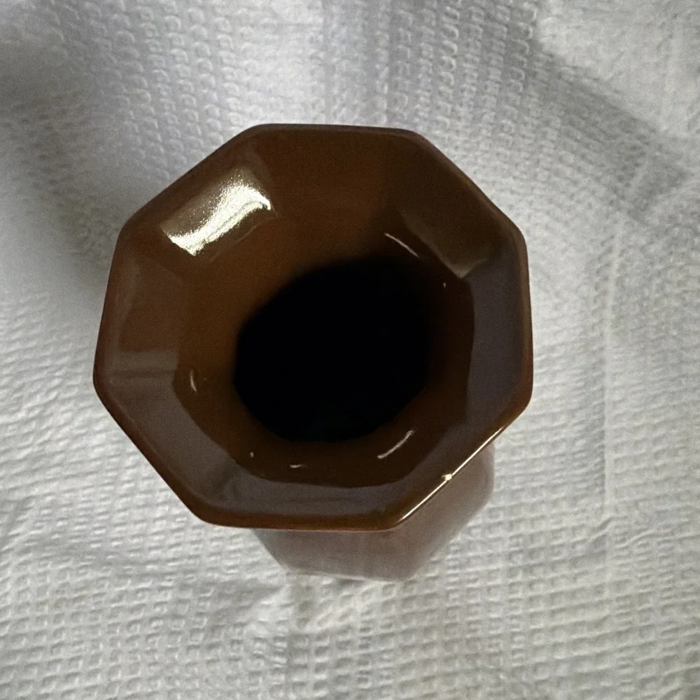 Royal Haeger Brown Hexagonal Ceramic Vase Glossy Mid Century Modern Decor 705-S